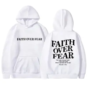 Faith Over Fear Graphic Hoodie✝️ Interesting Unisex Inspirational Quote Pullover, Comfy Casual Street Style, Trending TikTok Fashion Gift