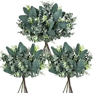 20 Pcs Mixed Artificial Oval Eucalyptus Leaves Bulk with White Seeds Stems and Spray for Vase Floral Wreath Bouquets Wedding Greenery Decoration