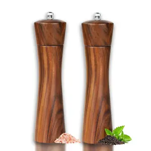 Wooden Salt and Pepper Grinder Set, 8 inch Manual Salt and Pepper Mill with Ceramic Grinder, Kitchen Essentials