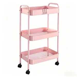 3-Tier Rolling Utility Cart with Wheels, Space-Saving Storage Organizer for Kitchen, Bathroom, Office and Dorm, Easy Assembly