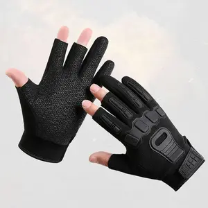 Male outdoor rock climbing training, anti slip rubber protection, exposed finger microfiber leather riding gloves