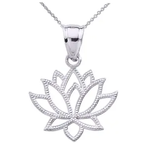 High Polish 925 Sterling Silver Open Design Lotus Flower Pendant Necklace, 16"