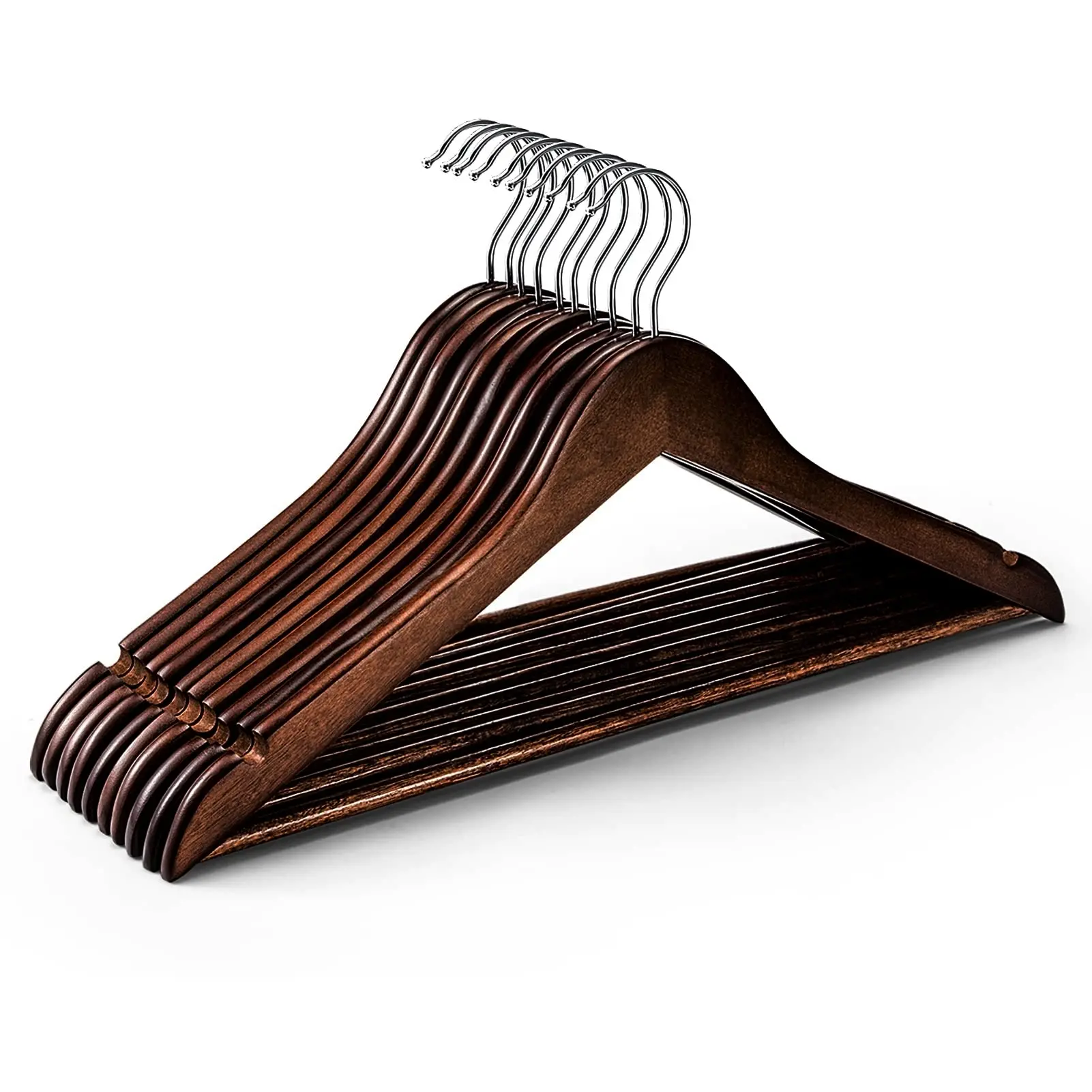 Solid wood clothes hanger, home clothing store, retro traceless clothes hanger, anti slip thick clothes hanger, pants rack, wardrobe storage artifact, high-end wooden clothes support, Wooden Hangers