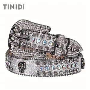 Gothic Skull Rhinestone Belt for Men & Women | Y2K Wide Statement Belt  Punk Rivet Detail & Full Crystal (TikTok Viral Designer Look) modern  belt goth  belt