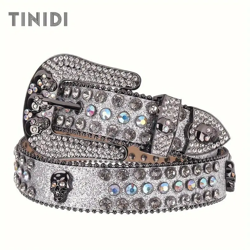 Gothic Skull Rhinestone Belt for Men & Women | Y2K Wide Statement Belt  Punk Rivet Detail & Full Crystal (TikTok Viral Designer Look) modern  belt goth  belt