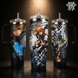 Kingdom Hearts Sora Roxas Tumbler 20oz 40oz with Handle Stainless Steel Insulated Travel Mug Video Game Water Bottle for Gamers KH Fans Anime Merch Christmas Birthday Gift with Straw Vacuum Cup COX