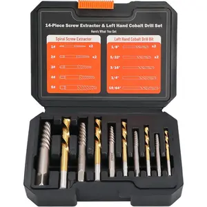 10 count Stripped Screw Extractor Set, 35# Cr-Mo & 6542 HSS Steel Cobalt Left Handed Drill Bit | Broken Screw Extractor Kit | Easy Out Screw Extractor Set Removing Stripped Screws Broken