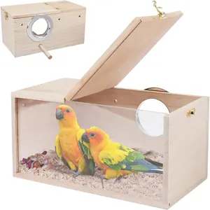 Parakeet Nesting Box Transparent Design, Thwartwise Bird Nest Breeding Box with Perch  Bird Cage House for Cockatiel Lovebirds Budgie Finch Parrotlets Canary