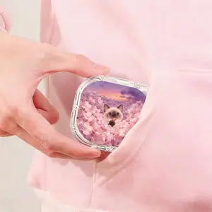 Pink Purple Floral Siamese Cat Print Retainer Box Literary Fresh Denture Storage Box Student Portable Orthodontic Retainer Case Waterproof Moisture Proof Invisible Aligner Box