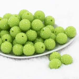 20mm Sour Apple Green Rhinestone Bubblegum Beads