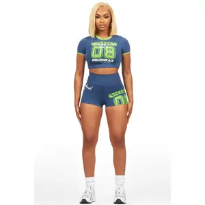 Novena Navy Crop Bike Short Set