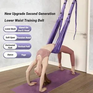 Aerial Fitness Hammock & Strap Set - Adjustable Over-Door Suspension Trainer for Deep Stretching, Yoga, and Pilates Workouts At Home Elastic Sport Band Portable Foldable Mat