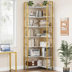 GAOMON Corner Bookshelf 86" l Shaped Bookcase, Corner Bookshelves Industrial Bookcase 7 Tier l-Shape Bookshelf, Large Bookcases with Beaded Design Tall Display Rack Shelf for Living Room Bedroom