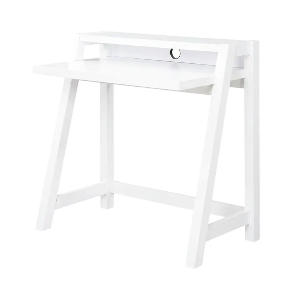 White Rectangular 2-Tier Desk, Contemporary Design, Durable Particle Board Office Commercial Furniture, Two Tiers