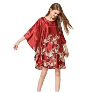 Summer New Chinese Style Satin Robe Dress Women's Sexy Loose Nightgown Sleepwear Vintage Kaftan Bathrobe Gown Plus Size
