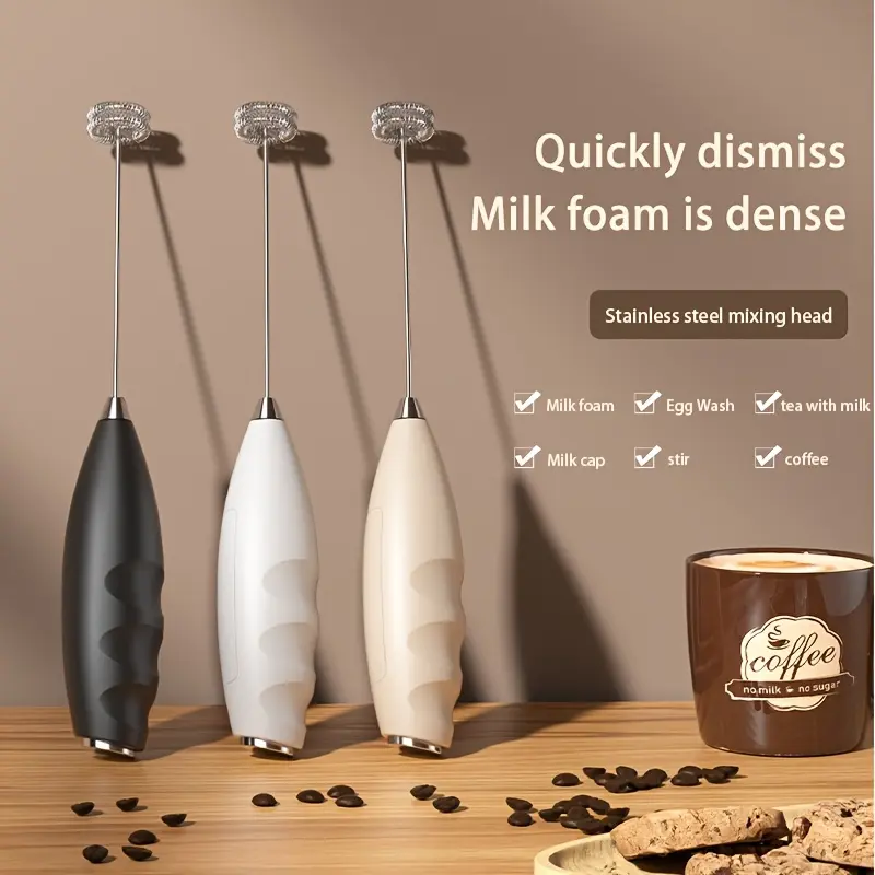 Handheld Milk Frother Electric Whisk Mini Drink Mixer for Coffee Latte Cappuccino Hot Chocolate Foam Maker with Stainless Steel Head Battery Operated Coffee Bar Accessories Kitchen Gadgets