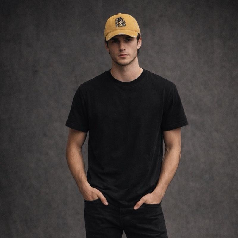 Distressed Cap with Cool Cat Design in Trendy Gray