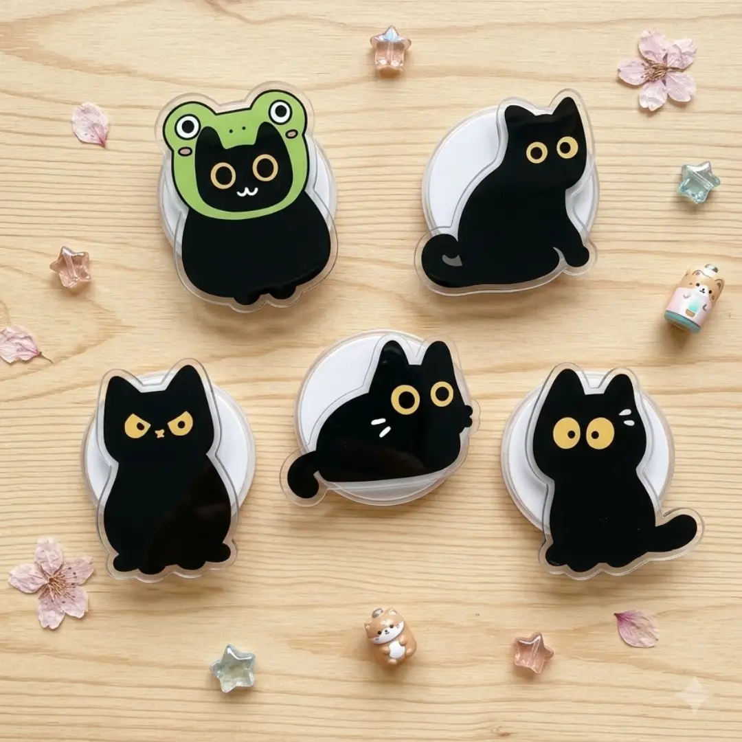 [MAGNETIC] Cute Big-Eyed Cat With Frog Beanie MagSafe Phone Grip Cartoon Animal Design Magnetic Stand Holder Aesthetic Tech Accessory Gift