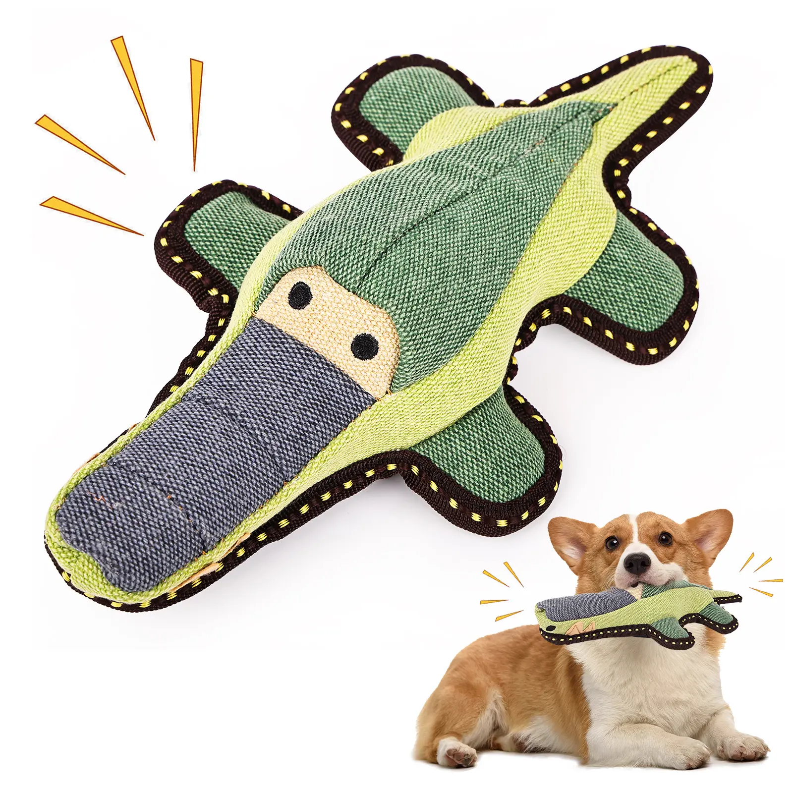 CIDIXCIDIX Chewy Tough Durable Squeaky Plush Crocodile Dog Toy - for Aggressive Chewers, Interactive, Alleviates Boredom, Animal Print, Cute Birthday Gift for Small to Large Dogs