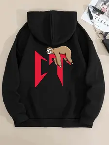 Men's Fashion Sloth Hoodie, Loose Fit, Cute Print, Fleece Warm Top, Casual Daily Wear, Home Leisure, Fall & Winter