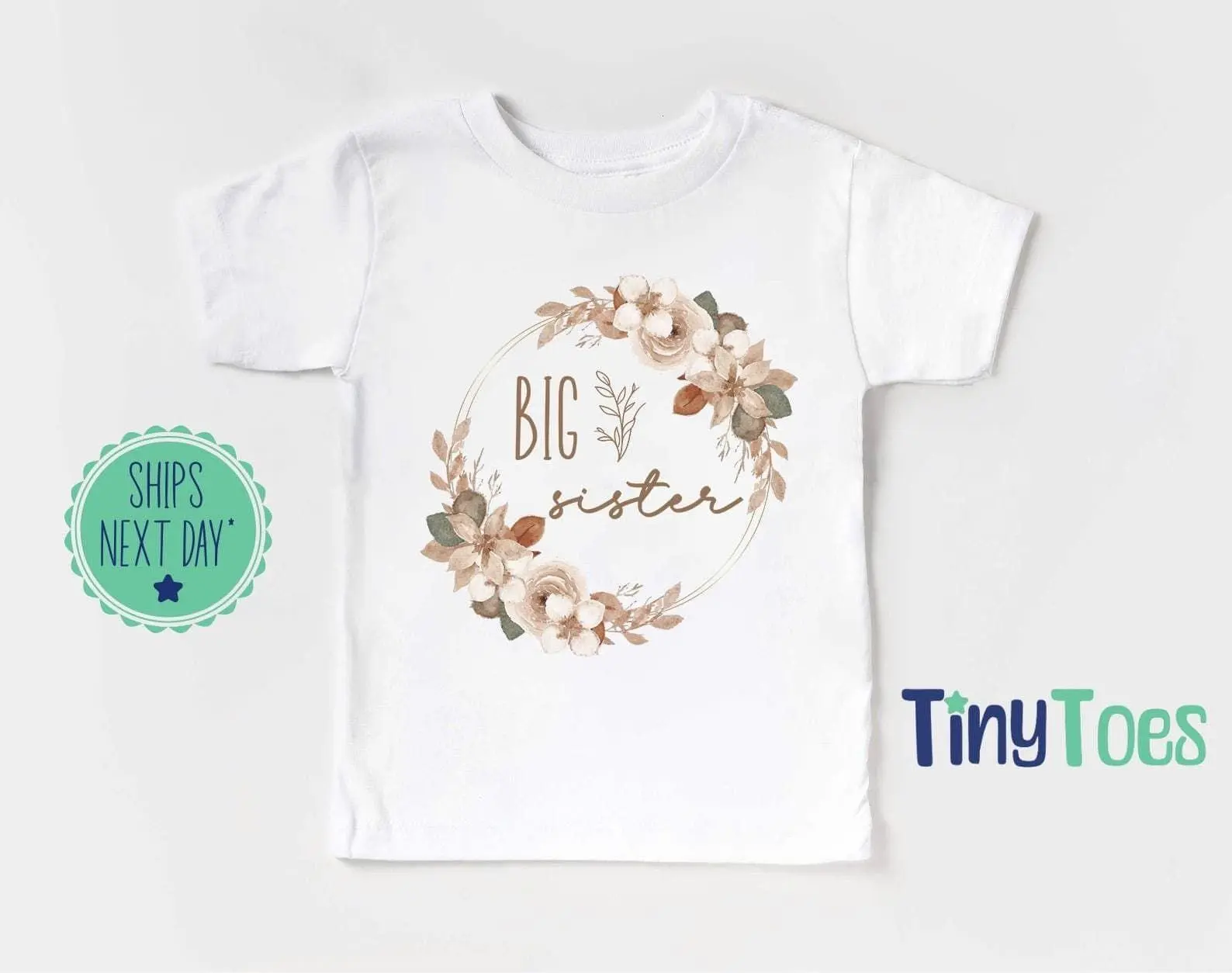Big Sister Floral Wreath Shirt or Onesie - Handmade Day Printed