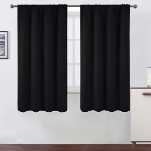 LEMOMO Black Blackout Curtains/42 X 63 Inch/Set of 2 Panels Rod Pocket Room Darkening Curtains for Bedroom