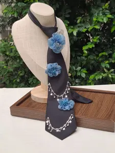 Tie with Dreamy Starry Design, No-Need-To-Tie Zipper Style, Blue Flower Star Sea Chain Tie, Perfect for Jk, Shirts, Performances
