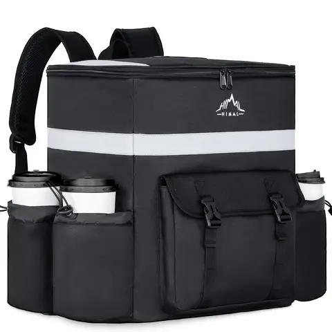 GoHimal Food Delivery Backpack, insulated delivery bags for Delivery Bike, Large Pizza Delivery Bag for HOT/COLD with 4 Pockets Reflective Strip for Uber Eat,Camping & Beach (Black)
