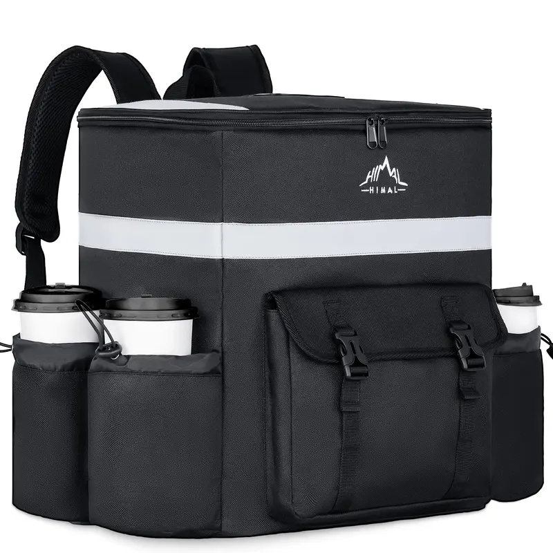 GoHimal Food Delivery Backpack, insulated delivery bags for Delivery Bike, Large Pizza Delivery Bag for HOT/COLD with 4 Pockets Reflective Strip for Uber Eat,Camping & Beach (Black)