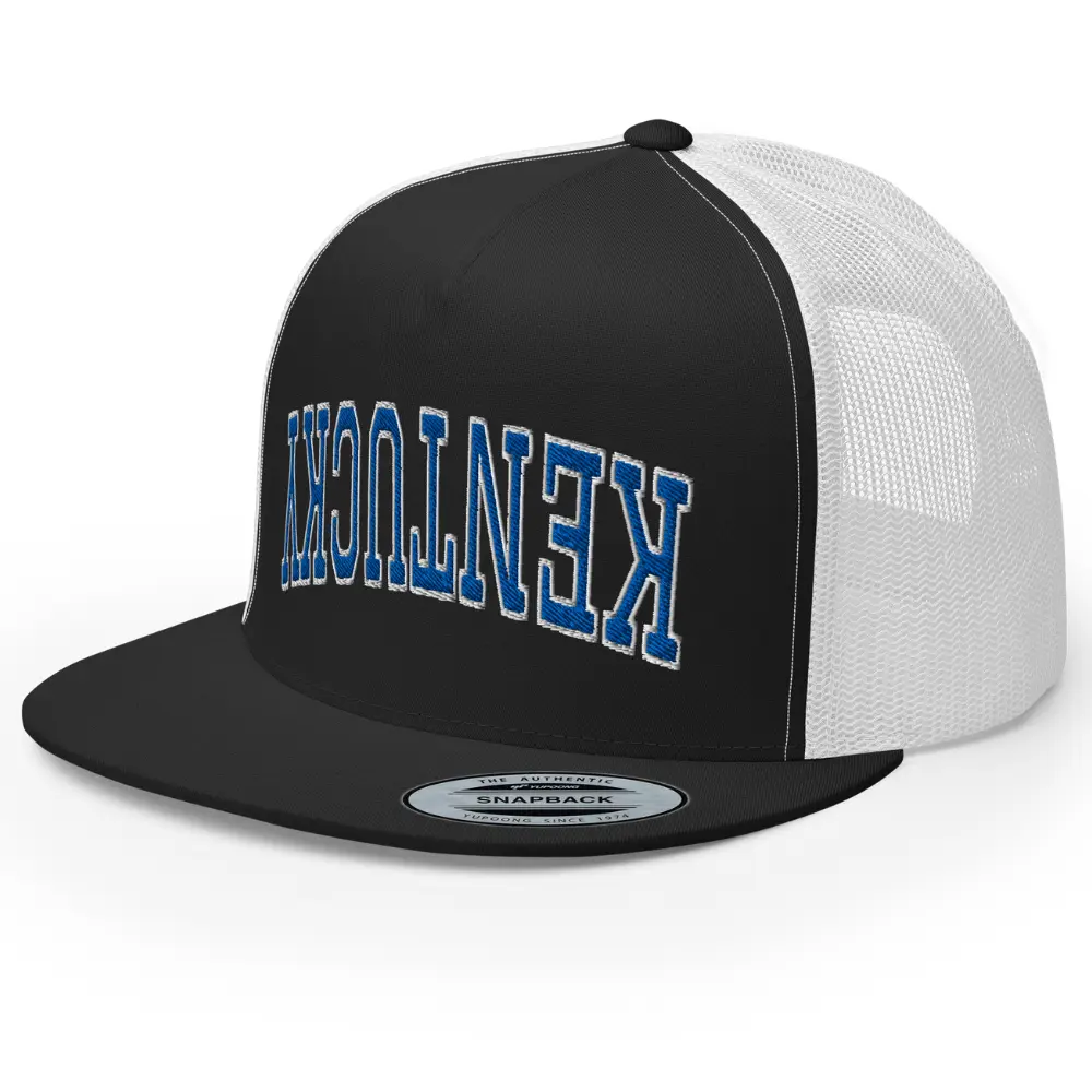 RIVEMUG NX Upside Down Kentucky Embroidered Flat Bill Trucker Hat High Crown Adjustable Cap