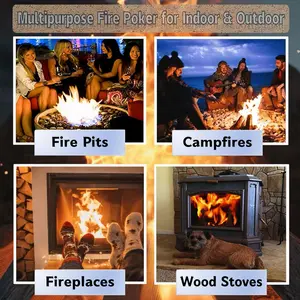 Heavy Duty 34-Inch Solid Steel Fire Poker, Portable Removable Design for Fire Pit Outdoor Indoor Fireplaces and Campfires