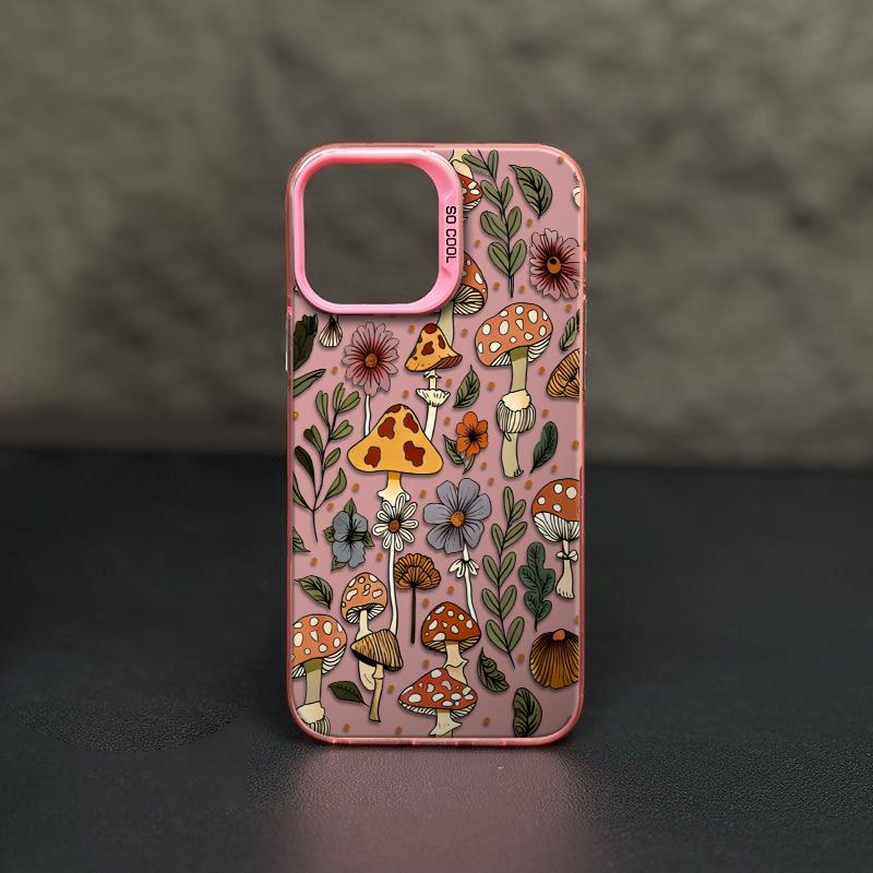 Mushrooms With Blooming Wildflowers Phone Case Durable Hard Acrylic Back Case With An Anti-Yellowing Coating, Made From High-Quality Designed For Reliable Drop Protection For Your Phone For iPhone 17.16.15.14.13.12.11.X.XS.XSMAX.XR.8.7