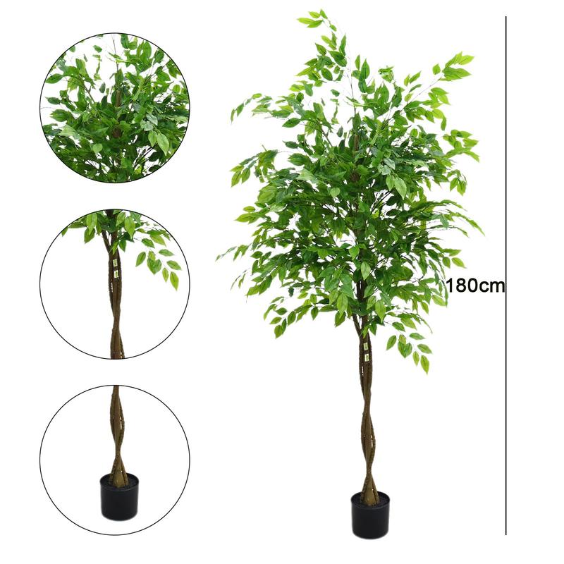 GARVEE Artificial Ficus Tree with Planter, Tall Faux Ficus Branches, 5.2' to 5.9' Height, Large Potted Tree for Home, Office, and Living Room Decoration, 180cm