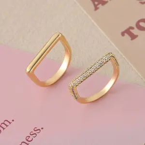 Zircon polished golden ring geometric D jewelry female U-shaped plain ring commuting versatile gift