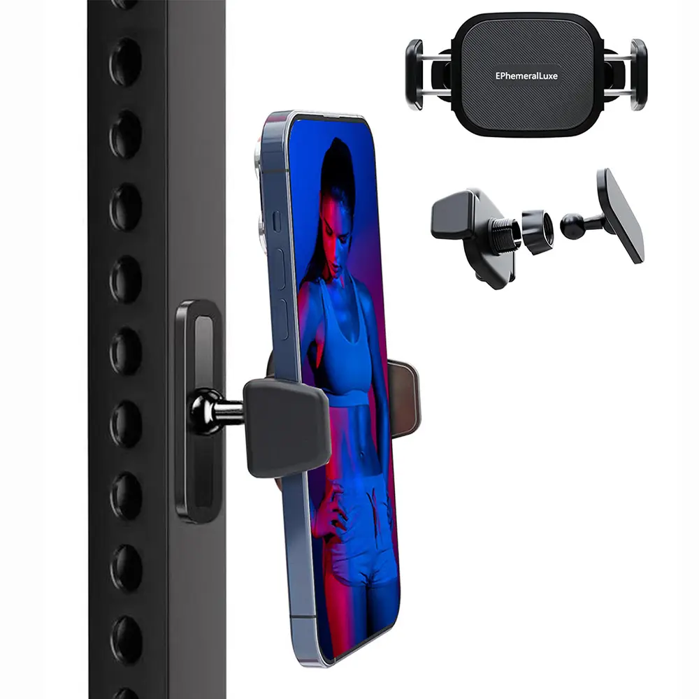 Ephemeralluxe Upgraded Adjustable Smartphone Cell Phone Mount - 360° Rotatable N52 Magnetic Stand, Compact Silicone Metal Secure Multi-Surface Holder, Space-Saving Stabilizer for Gym Workouts, Compatible with iPhone 16/15/14/13/12 Fitness Tech