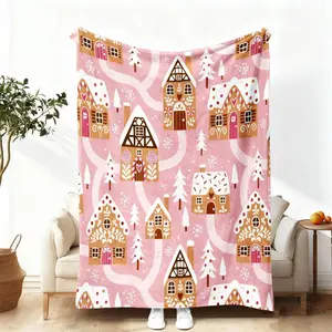 1 Count Gingerbread House Pattern Blanket, Soft Comfortable Throw Blanket, Comfy Bedding for Home Office Travel Camping winter holiday soft blanket