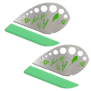 Herb Stripper 9 holes,Stainless Steel Kitchen Herb Leaf Stripping Tool LooseLeaf Kale Razor Metal Herb Pealer for Kale, Chard, Collard Greens, Thyme, Basil, Rosemary (1 pack) (2, green)