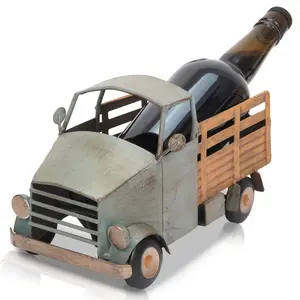 Old Farm Truck - Made Easy Kit Wine Bottle Display Holder Rack - Premium Setting Home Sculpture Statute - Metal Tabletop Functional Farmhouse Décor
