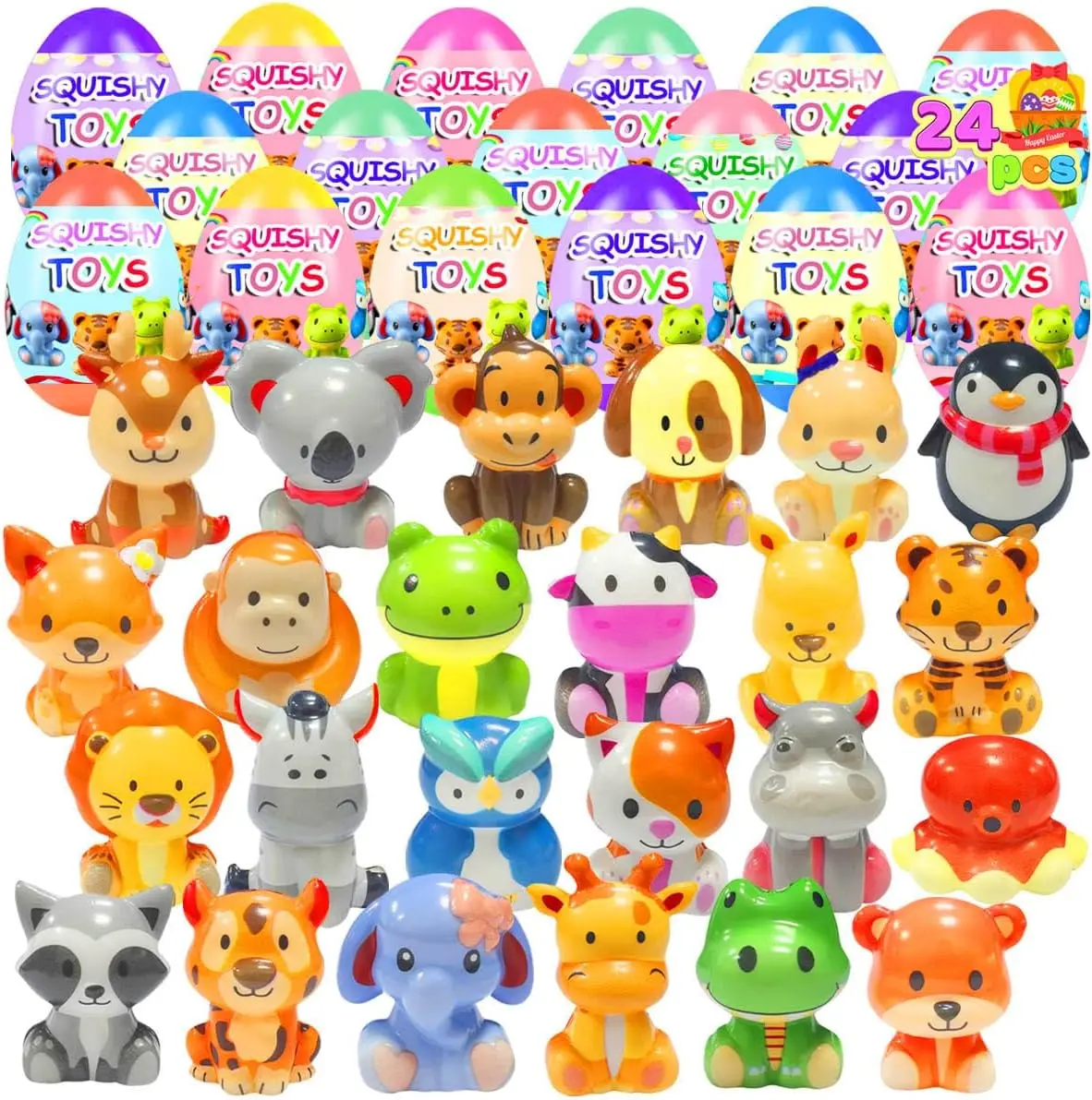Mother Day Gift 24 Pack Prefilled Easter Eggs with Jumbo Squishy Toys Slow Squeeze Toys for Kids Girls Boys Easter Basket Stuffers Party Favors Gifts Easter Egg Hunt
