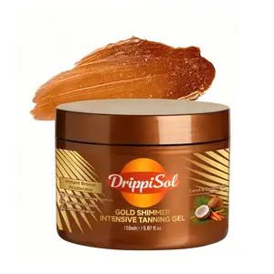 DrippiSol Gold Shimmer Tanning Gel | Quick Bronze Glow | Non Greasy, Water Resistant with Carrot & Coconut Oil | Vitamin A & E For Moisture & Hydration | 5 Fl Oz