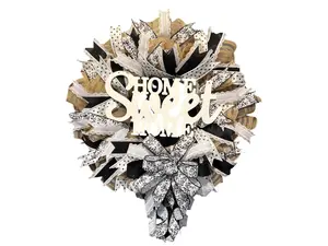 Home Sweet Home Wreath Black White Burlap Ribbon Wreath Front Door Decor Neutral Everyday Wreath Modern Farmhouse Gift Idea