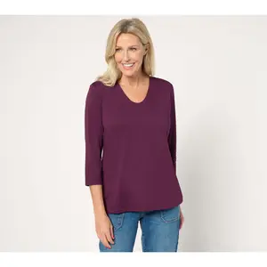 Denim & Co. Essentials Luxe Jersey 3/4 Sleeve V-Neck Top