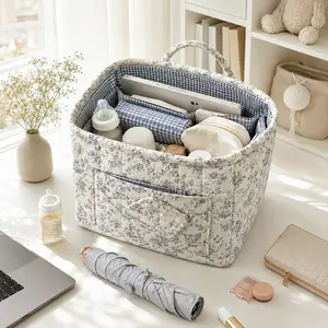 Foldable Quilted Cotton Laundry Hamper - Square, Classic, Durable Clothes Storage Basket for Small Spaces, College Dorms