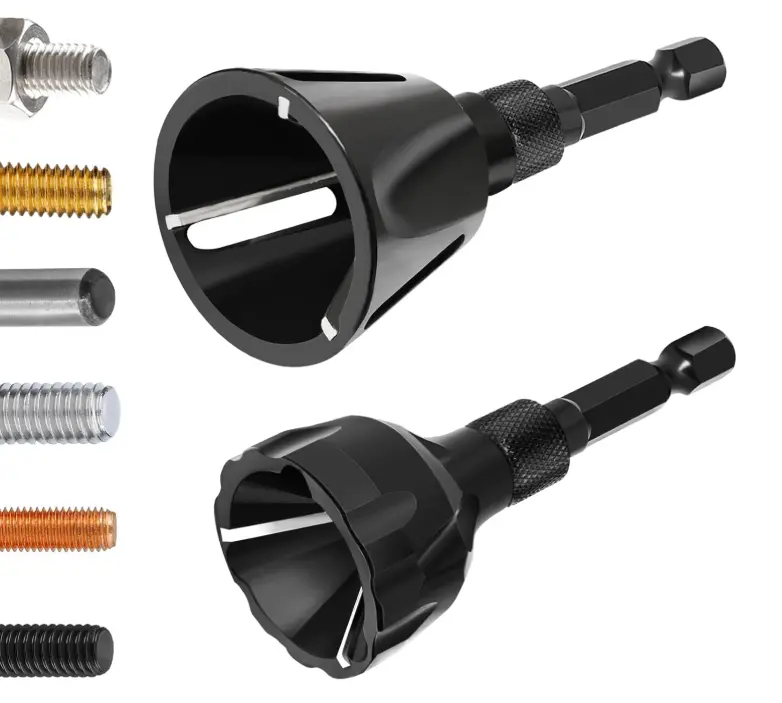Deburring Tool Set, 2PCS External Chamfer Tool Bolt Deburring & Thread Repair for 1/8"-1" (3-25mm、3-20mm) Metal, Hex Shank Burr Removal Tool