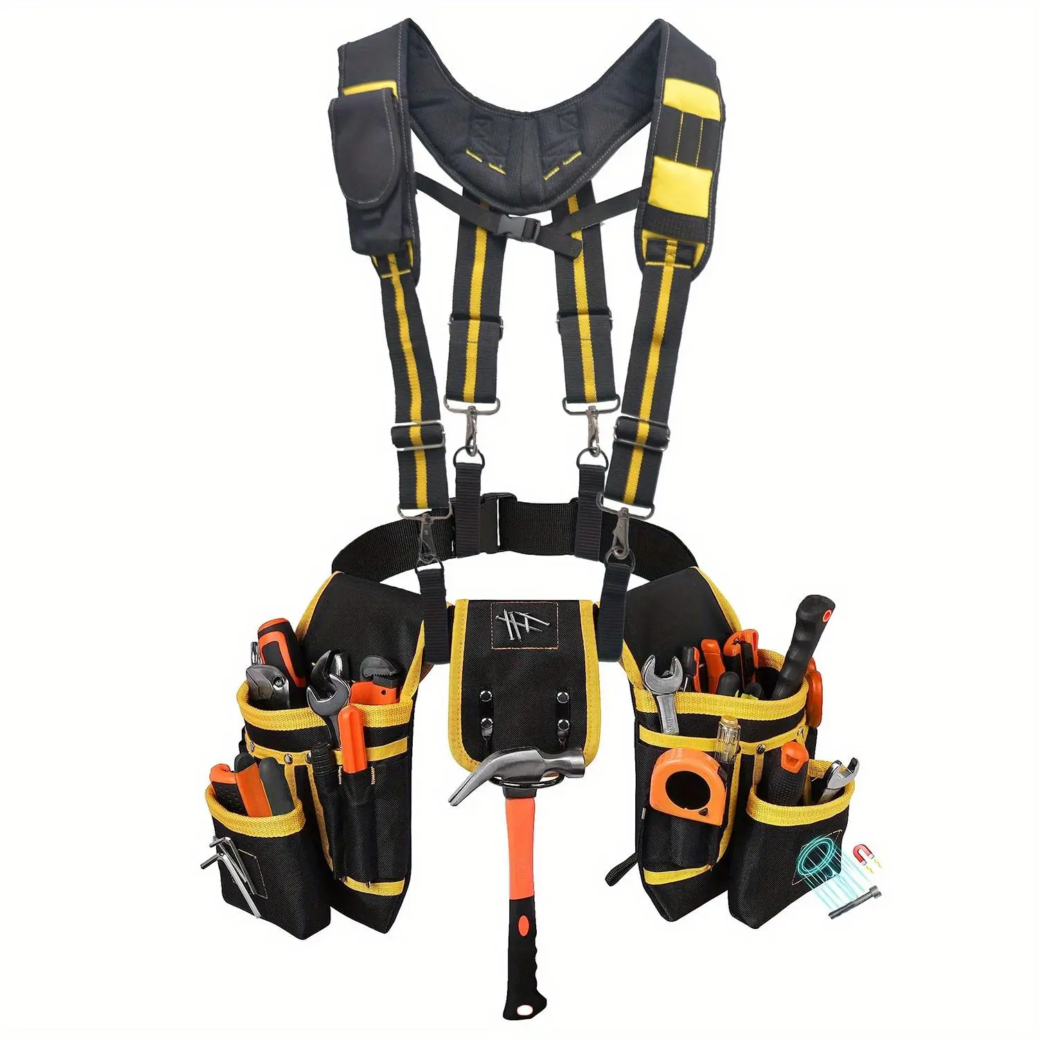 MOVATEK Magnetic Tool Belt Tool Belt Organizer With Suspenders Magnetic Tool Pouch with 26 Pocket Tool Belt suspenders Detachable & Adjustable Tool Pouch Bag for Electrician Carpenter Handyman Contractor Mechanic Plumber Heavy Duty Construction