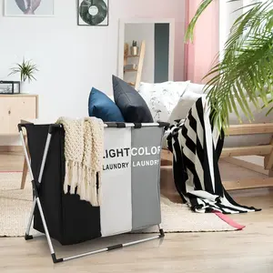 Space-Saving Foldable Laundry Hamper - 3-Compartment Organizer with Printed Sorting Panels, Perfect for Small Spaces, Dorms, and Apartments