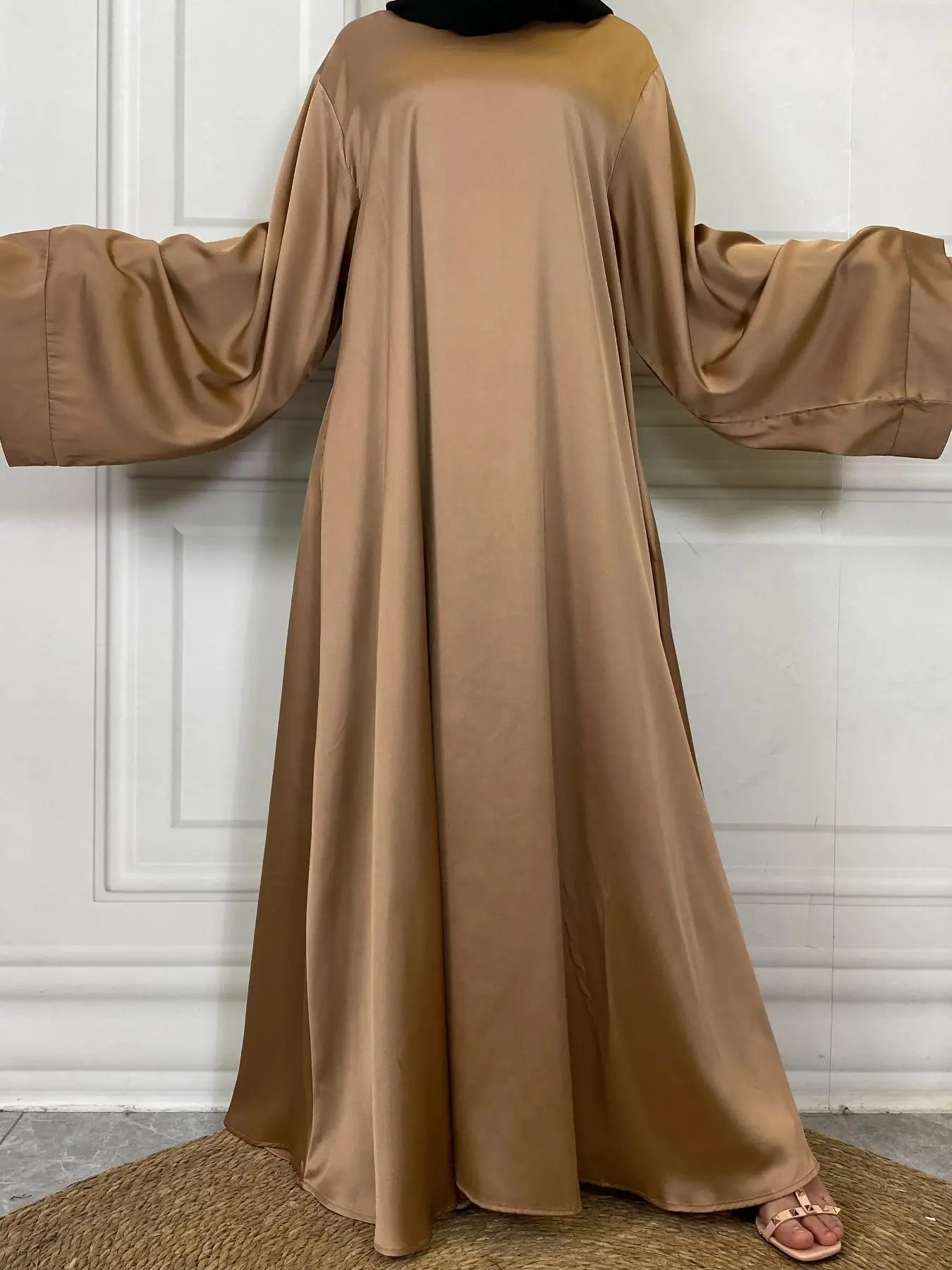 Women's Solid Color Belted Long Dress, Modest Fashion Long Sleeve Round Neck Dress for Daily Wear, Women's Islamic Clothing for Fall