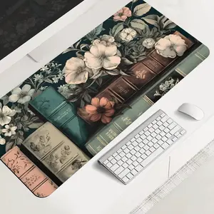 Vintage Floral Books large-sized gaming mouse pad, aesthetic desktop protection pad, Desk Accessory, anti-slip rubber lock edge high-definition printing, suitable for computers, laptops, offices, homes, schools, as a gift for family and friends