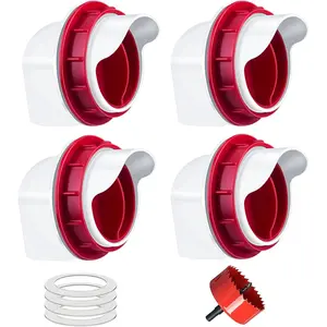 Chicken Feeders No Waste, DIY Automatic Poultry Feeder 4 Ports 1 Hole Saw with Covers Gravity Feed Kit for Buckets Barrels Bins Troughs