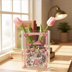 1 transparent acrylic book-shaped vase, Clear Acrylic Vase, Alice in Wonderland inspired decoration, suitable for home and Cute desktop decoration, Home Decorative Vase, retro-style birthday card theme design, add a wonderful atmosphere to your space